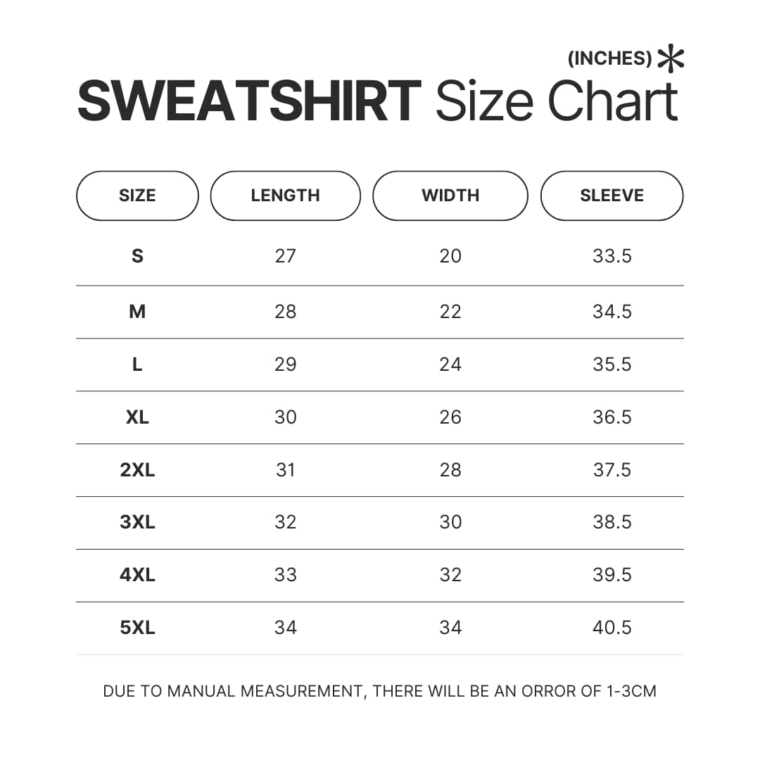 Sweatshirt Size Chart - Frieren Merch